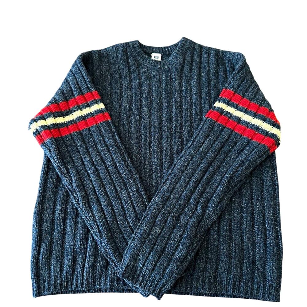 GAP Men’s Sweater Navy Blue Wool Ribbed Knit Pullover Crewneck Sweater Large VTG